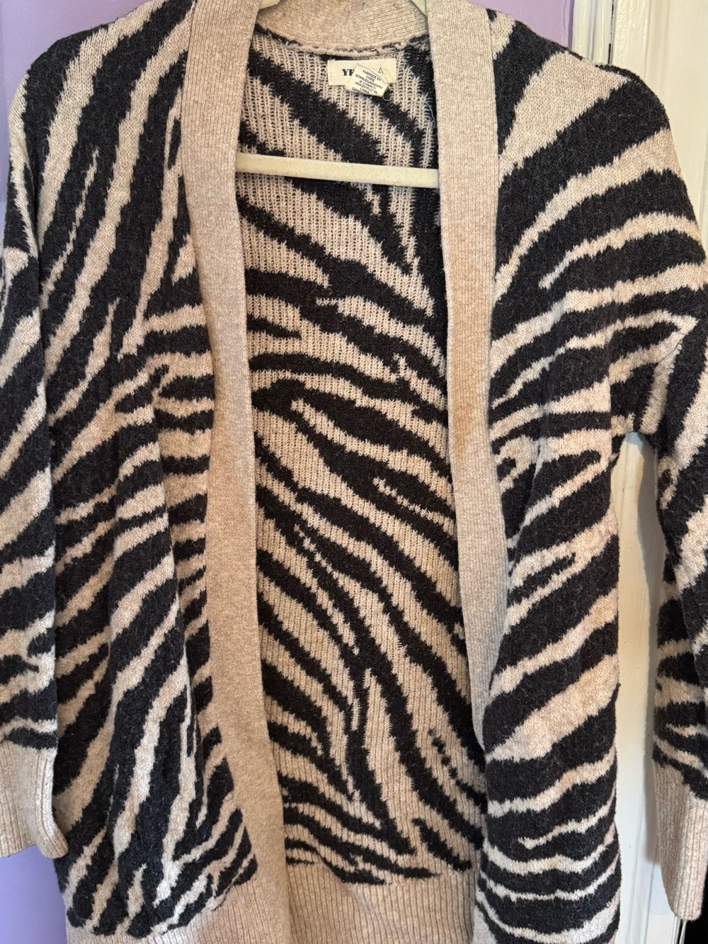 Zebra-Print Open Cardigan Sweater - Black & Cream